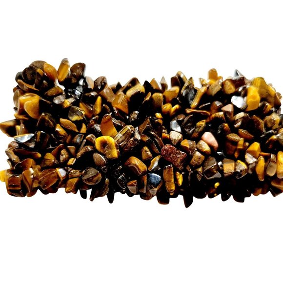 Vintage Tigers Eye Chips Gemstone Stretchable Bracelet 1.5" Wide - Picture 5 of 8